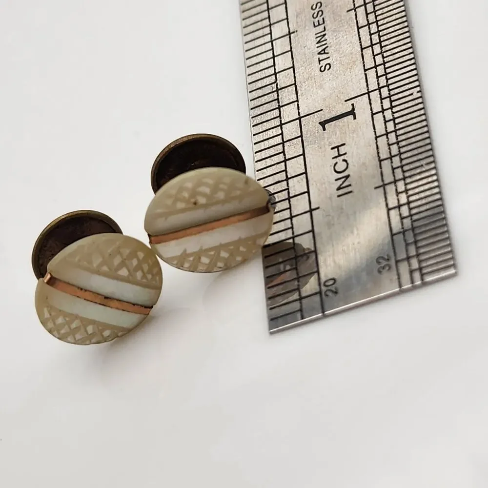 Antique Vintage Mother of Pearl Gold Stripe Cuff Links Cufflinks